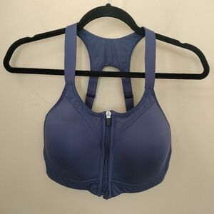 Calia High Support Go All Out Zip Front Padded Blue Sports Bra 34DD Workout
